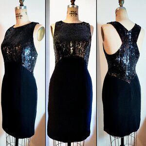 Vintage Black Tie Oleg Cassini Holt Renfrew Sequin Racerback Shift Dress LBD S